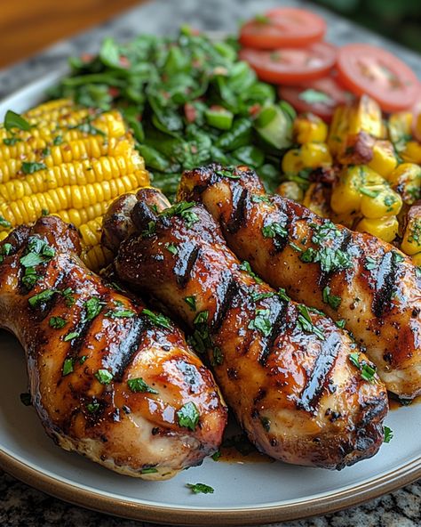 BBQ Chicken with Grilled Corn and Greens
