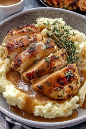 Baked Chicken with Mashed Potatoes and Gravy