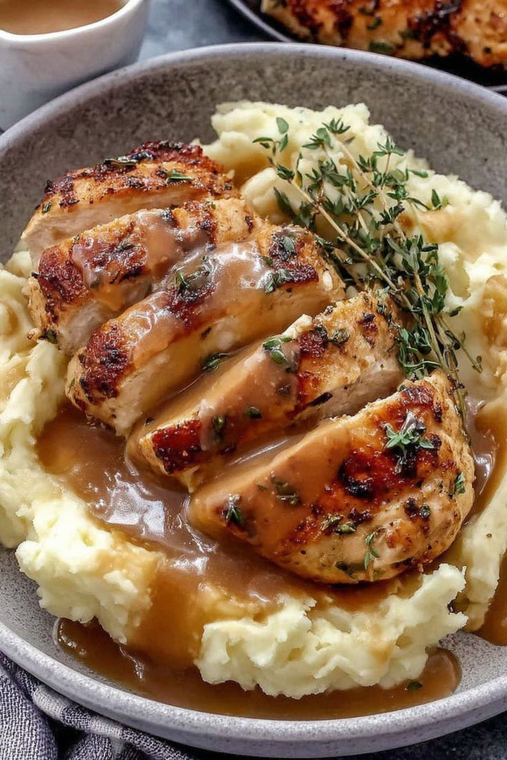 Baked Chicken with Mashed Potatoes and Gravy